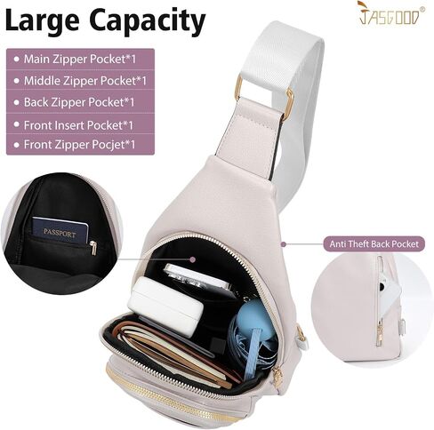 Sling Bag for Women Crossbody Leather Fanny Packs Chest Bag Fashion Sling Backpack Travel JASGOOD in Kuwait