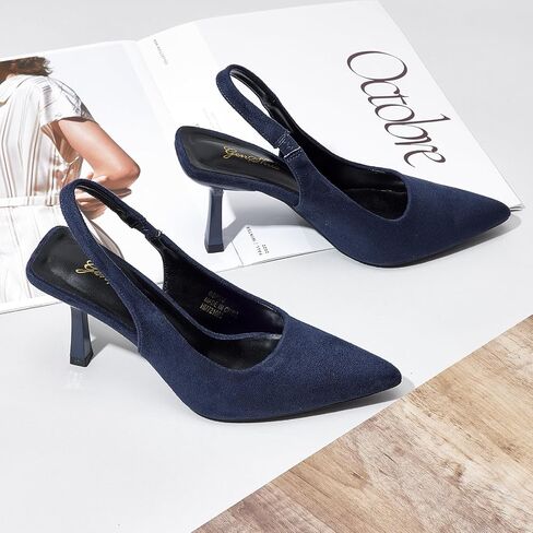 GENSHUO Women's Slingback Kitten Heel Pointed Closed Toe Stiletto Pumps Slip on Elastic Strap Wedding Party Dress Sandals Shoes in Saudi Arabia