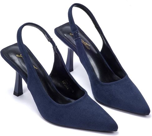 GENSHUO Women's Slingback Kitten Heel Pointed Closed Toe Stiletto Pumps Slip on Elastic Strap Wedding Party Dress Sandals Shoes in Saudi Arabia