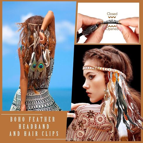 Huquary 7 Piece Indian Native American Jewelry Set for Women Halloween Costumes Bohemian Headdress Feather Accessories Retro Drop Necklace Earrings Bracelets Hair Band Hair Extensions in Kuwait