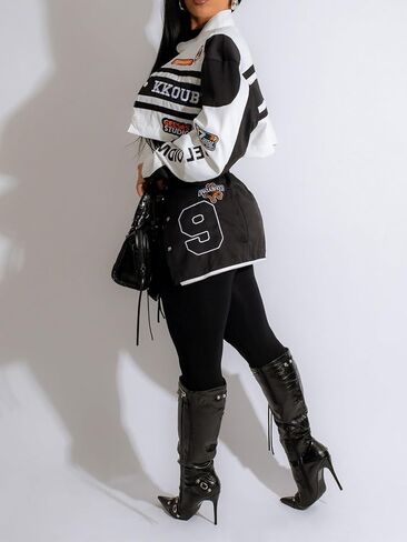 انجسوتك جاكيت فارسيتي للنساء للدراجات النارية قابل للفصل برسومات حروف جرافيكية عتيقة بالوان متباينة معطف بيسبول ملابس الشارع in Kuwait