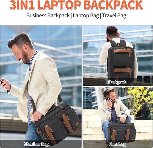 حقيبة JIELV 3 في 1 قابلة للتحويل، حقيبة ظهر للكمبيوتر المحمول مقاس 17.3 بوصة، حقيبة كتف، حقائب يد عمل، حقيبة ظهر للكمبيوتر للرجال والنساء (أسود) in Kuwait