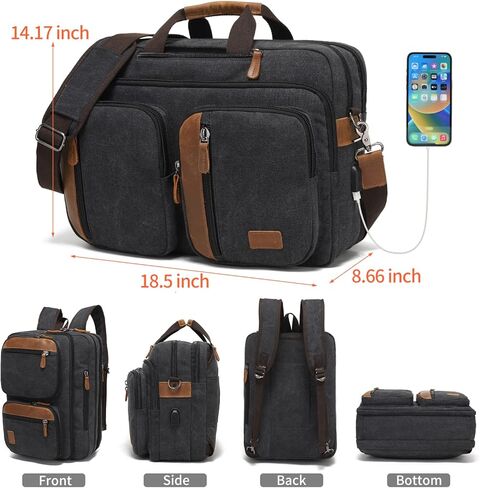 حقيبة JIELV 3 في 1 قابلة للتحويل، حقيبة ظهر للكمبيوتر المحمول مقاس 17.3 بوصة، حقيبة كتف، حقائب يد عمل، حقيبة ظهر للكمبيوتر للرجال والنساء (أسود) in Kuwait