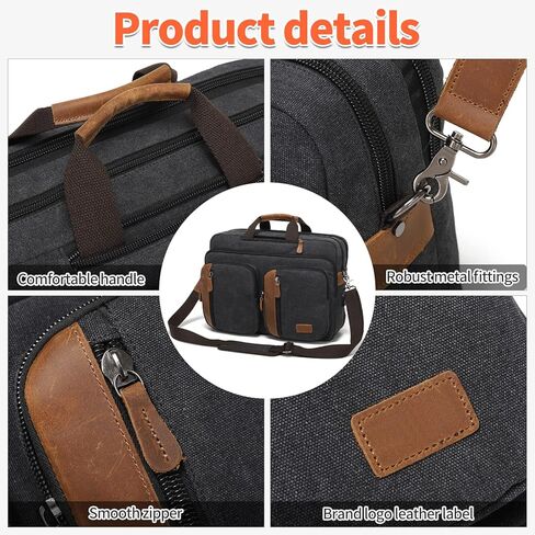 حقيبة JIELV 3 في 1 قابلة للتحويل، حقيبة ظهر للكمبيوتر المحمول مقاس 17.3 بوصة، حقيبة كتف، حقائب يد عمل، حقيبة ظهر للكمبيوتر للرجال والنساء (أسود) in Kuwait