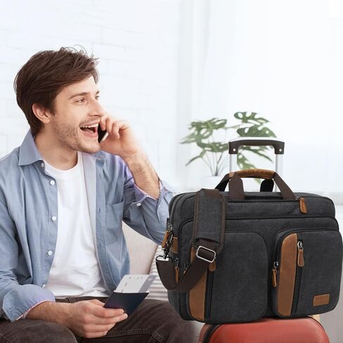 حقيبة JIELV 3 في 1 قابلة للتحويل، حقيبة ظهر للكمبيوتر المحمول مقاس 17.3 بوصة، حقيبة كتف، حقائب يد عمل، حقيبة ظهر للكمبيوتر للرجال والنساء (أسود) in Kuwait