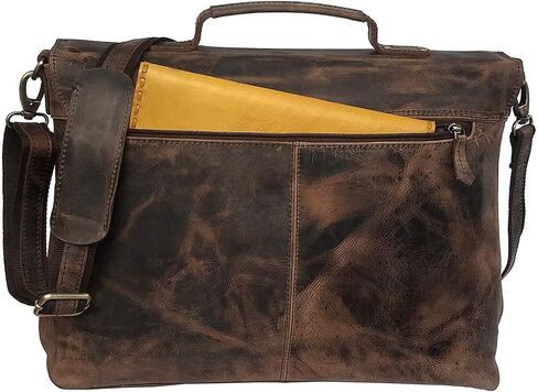 18" Inch Retro Buffalo Hunter Leather Laptop Messenger Bag Office Briefcase College Bag Leather Bag for Men and Women (18" Brown) in Saudi Arabia