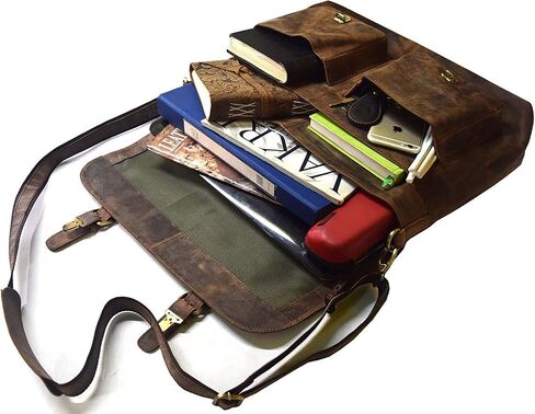 18" Inch Retro Buffalo Hunter Leather Laptop Messenger Bag Office Briefcase College Bag Leather Bag for Men and Women (18" Brown) in Saudi Arabia