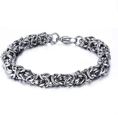 سوار رجالي بيزنطي 8 مم من duahappy مصنوع من الفولاذ المقاوم للصدأ، طلاء مقاوم للماء، 5 أطوال - (6.7 بوصة، 7.5 بوصة، 7.9 بوصة، 8.3 بوصة، 9 بوصة)، يوفر حزمة مجوهرات مخملية سوداء محمولة in Kuwait