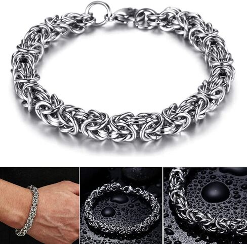 سوار رجالي بيزنطي 8 مم من duahappy مصنوع من الفولاذ المقاوم للصدأ، طلاء مقاوم للماء، 5 أطوال - (6.7 بوصة، 7.5 بوصة، 7.9 بوصة، 8.3 بوصة، 9 بوصة)، يوفر حزمة مجوهرات مخملية سوداء محمولة in Kuwait