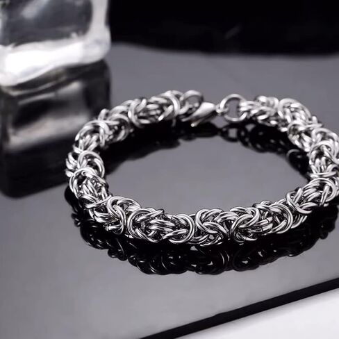 سوار رجالي بيزنطي 8 مم من duahappy مصنوع من الفولاذ المقاوم للصدأ، طلاء مقاوم للماء، 5 أطوال - (6.7 بوصة، 7.5 بوصة، 7.9 بوصة، 8.3 بوصة، 9 بوصة)، يوفر حزمة مجوهرات مخملية سوداء محمولة in Kuwait