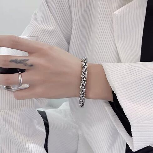 سوار رجالي بيزنطي 8 مم من duahappy مصنوع من الفولاذ المقاوم للصدأ، طلاء مقاوم للماء، 5 أطوال - (6.7 بوصة، 7.5 بوصة، 7.9 بوصة، 8.3 بوصة، 9 بوصة)، يوفر حزمة مجوهرات مخملية سوداء محمولة in Kuwait