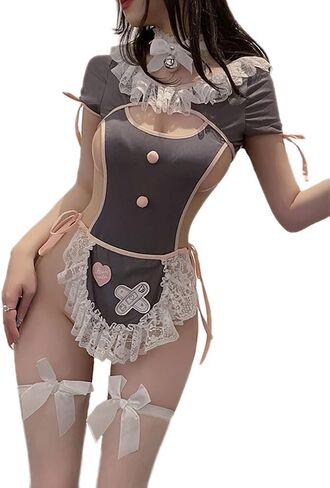 SNOMYRS Maid Outfit Anime Cosplay Costume Japanese Sweet Apron Fancy Kawaii Lace Up One Piece Lingerie Bodysuit in Saudi Arabia