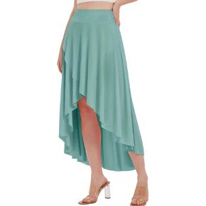 EXARUS Womens High Low Flowy Maxi Skirt with Shorts Asymmetrical Skorts Elastic High Waisted Ruffle Casual Dance