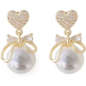 Pearl Bow Earrings Dainty Bow Earrings Rhinestone Bow Stud Earrings Pearl Statement Earrings for Christmas Party Holiday Jewelry Gifts for Women Girls