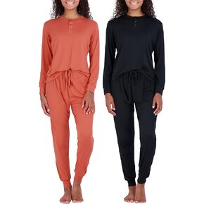 Real Essentials 4 قطع: كنزة صوفية نسائية بأكمام طويلة وسويت شيرت Henley ومجموعة الركض - بدلة رياضية للصالة