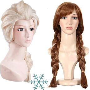 Anogol Hair Cap+Princess Wig for Women Braided Brown Cosplay Wig+( 6 Hairpins ) Women Blonde Cosplay Wig Braided Synthetic Hair Peluca De Princesa Kids Wig For Halloween Costume Party Gifts in Kuwait