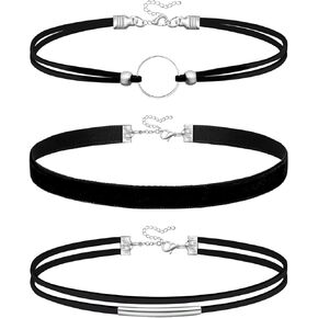 Ronglry 3pcs Black Choker Necklace for Women Black Velvet Choker Set Layered Black Choker Necklaces Classic Chokers for Women Girls Adjustable Gothic Lace Black Collar Necklace for Party Cosplay Christmas Birthday Jewelry Gifts