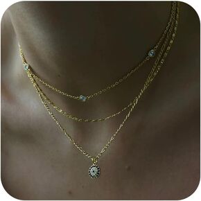 Tasiso Layered Gold Necklaces for Women, Stackable 14K Gold/Silver Plated Chain Necklace Layering Necklace Set Fashion Pendant Choker Necklaces Trendy Jewelry Set Gifts for Women Teen Girls