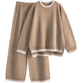 Tanming Women's Sweater Sets 2 Piece Outfits Knitted Pullover Jumper and Wide Leg Pants Tracksuit