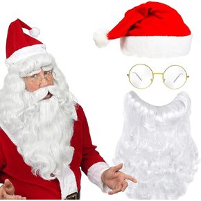 مجموعة أزياء عيد الميلاد سانتا كلوز من NIUEFH تتضمن قبعة سانتا كلوز لعيد الميلاد مع نظارات فاخرة طويلة بيضاء لحية سانتا كلوز لحفلات عيد الميلاد in Kuwait