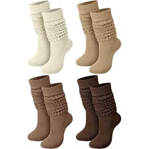 Janmercy 4 Pairs Slouch Socks for Women Girls Kids Stacked Socks Boot Socks 80s 90s Neon Slouch Socks Knit Scrunchie Socks