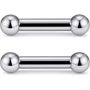 Ftovosyo G23 Titanium PA Ring Internally Threaded Straight Barbell Nipple Ring 2G 4G 6G 8G 12G 14G 16G Tongue Rings Body Piercing Jewelry for Woemn 2Pcs