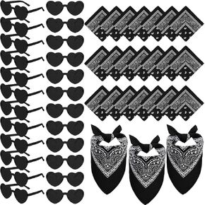 Chuarry 24 Sets Paisley Bandanas and Heart Shaped Sunglasses Rimless Transparent Heart Glasses Bandana for Women Men in Saudi Arabia