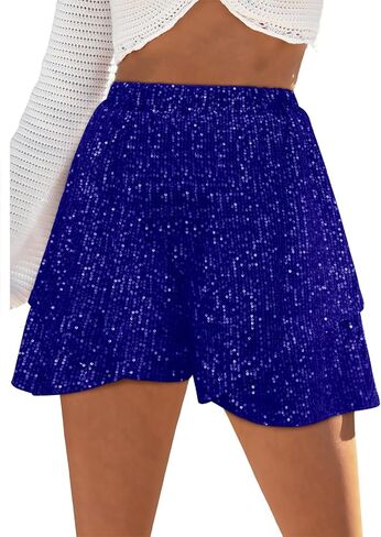 Dokotoo Womens Sequin Shorts Elastic Waist Wide Leg Sparkle Casual Flowy Shorts for Women Trendy in Saudi Arabia