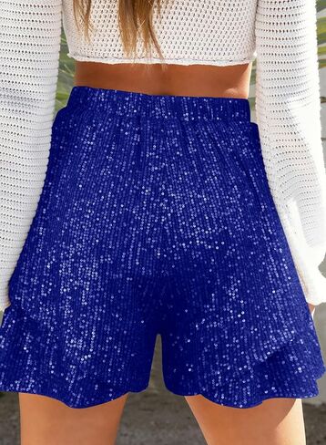 Dokotoo Womens Sequin Shorts Elastic Waist Wide Leg Sparkle Casual Flowy Shorts for Women Trendy in Saudi Arabia