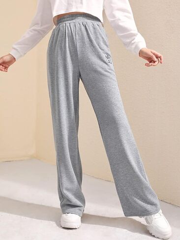 Verdusa Girl's Causal Elastic Waist Sweatpants Straight Leg Joggers with Pockets in Saudi Arabia