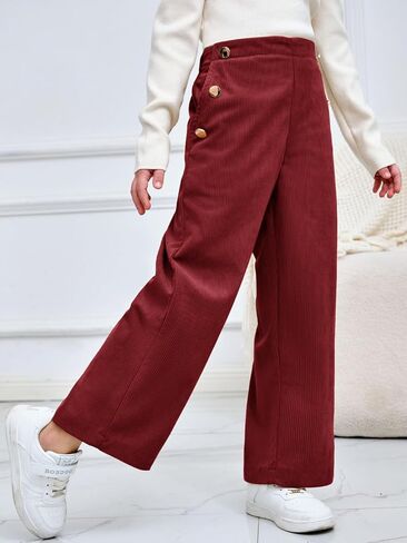 Haloumoning Girls Wide Leg Corduroy Pants Kids Elastic Waist Gold Button Trousers with Pockets 5-14 Years in Saudi Arabia