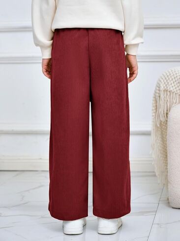 Haloumoning Girls Wide Leg Corduroy Pants Kids Elastic Waist Gold Button Trousers with Pockets 5-14 Years in Saudi Arabia