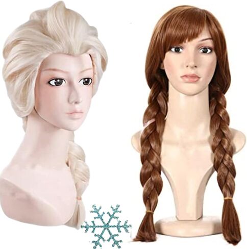 Anogol Hair Cap+Princess Wig for Women Braided Brown Cosplay Wig+( 6 Hairpins ) Women Blonde Cosplay Wig Braided Synthetic Hair Peluca De Princesa Kids Wig For Halloween Costume Party Gifts in Saudi Arabia