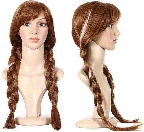 Anogol Hair Cap+Princess Wig for Women Braided Brown Cosplay Wig+( 6 Hairpins ) Women Blonde Cosplay Wig Braided Synthetic Hair Peluca De Princesa Kids Wig For Halloween Costume Party Gifts in Saudi Arabia