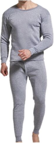 Men Winter Fleece Lined 100% Cotton Thermal Long Johns Top Bottom Underwear Set in Kuwait