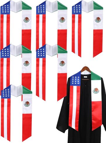 Sasylvia 6 Pcs Mixed Mexican American Flag Graduation Sash Mexico USA International Graduation Stole Angled End Graduation Stole Class of 2023 for Unisex Adult, Classic Colors, One size in Saudi Arabia