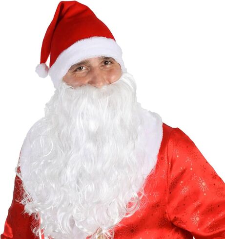 مجموعة أزياء عيد الميلاد سانتا كلوز من NIUEFH تتضمن قبعة سانتا كلوز لعيد الميلاد مع نظارات فاخرة طويلة بيضاء لحية سانتا كلوز لحفلات عيد الميلاد in Kuwait