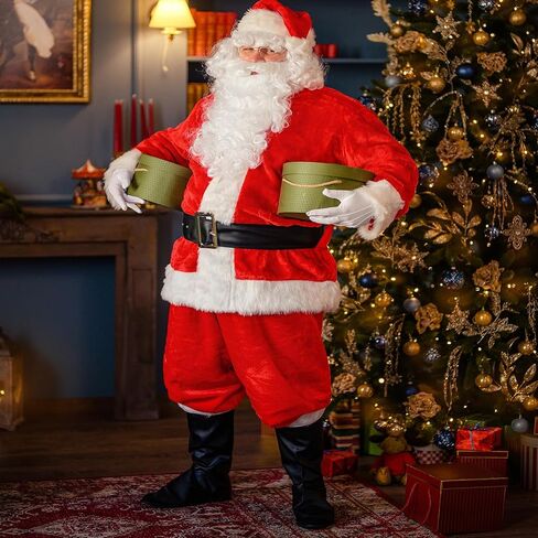 مجموعة أزياء عيد الميلاد سانتا كلوز من NIUEFH تتضمن قبعة سانتا كلوز لعيد الميلاد مع نظارات فاخرة طويلة بيضاء لحية سانتا كلوز لحفلات عيد الميلاد in Kuwait