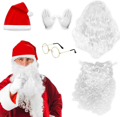 قبعات ولحية سانتا للبالغين، 5 قطع لحية سانتا كلوز لعيد الميلاد 2023، غطاء وجه قناع لحية سانتا للرجال والنساء in Kuwait