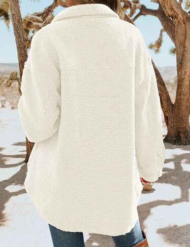 TECREW Women's Winter Sherpa Fleece Jacket Button Down Fuzzy Shacket Outwear Coat with Pockets in Kuwait