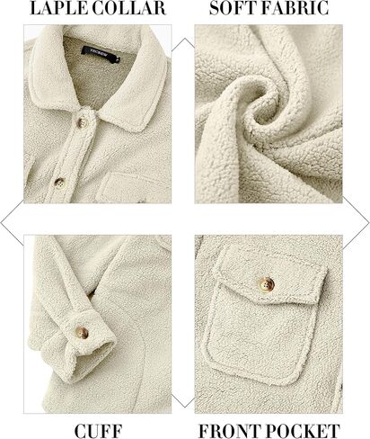 TECREW Women's Winter Sherpa Fleece Jacket Button Down Fuzzy Shacket Outwear Coat with Pockets in Kuwait