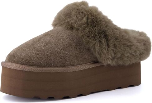 CUSHIONAIRE Women's Husky Genuine Suede Cozy Mule Platform +Memory Foam, Wide Widths Available in Saudi Arabia