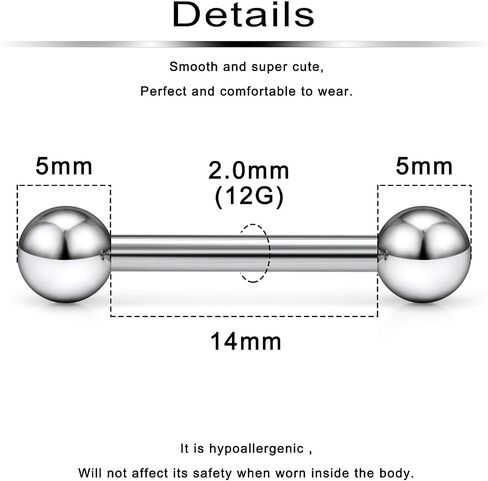 Ftovosyo G23 Titanium PA Ring Internally Threaded Straight Barbell Nipple Ring 2G 4G 6G 8G 12G 14G 16G Tongue Rings Body Piercing Jewelry for Woemn 2Pcs in Saudi Arabia