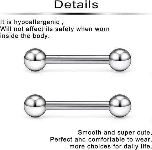 Ftovosyo G23 Titanium PA Ring Internally Threaded Straight Barbell Nipple Ring 2G 4G 6G 8G 12G 14G 16G Tongue Rings Body Piercing Jewelry for Woemn 2Pcs in Saudi Arabia