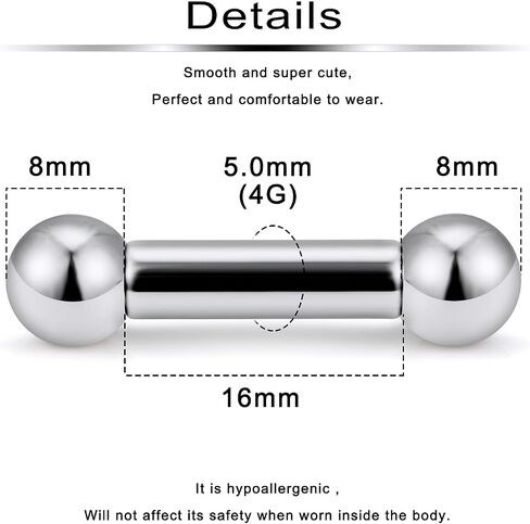Ftovosyo G23 Titanium PA Ring Internally Threaded Straight Barbell Nipple Ring 2G 4G 6G 8G 12G 14G 16G Tongue Rings Body Piercing Jewelry for Woemn 2Pcs in Saudi Arabia
