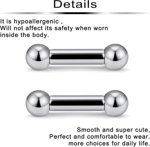 Ftovosyo G23 Titanium PA Ring Internally Threaded Straight Barbell Nipple Ring 2G 4G 6G 8G 12G 14G 16G Tongue Rings Body Piercing Jewelry for Woemn 2Pcs in Saudi Arabia