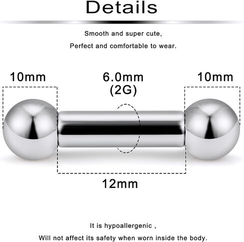 Ftovosyo G23 Titanium PA Ring Internally Threaded Straight Barbell Nipple Ring 2G 4G 6G 8G 12G 14G 16G Tongue Rings Body Piercing Jewelry for Woemn 2Pcs in Saudi Arabia