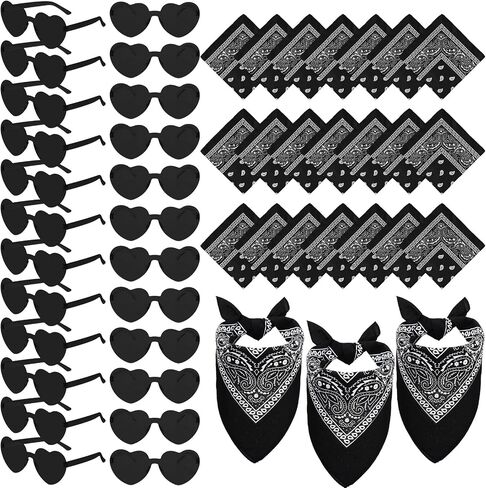 Chuarry 24 Sets Paisley Bandanas and Heart Shaped Sunglasses Rimless Transparent Heart Glasses Bandana for Women Men in Saudi Arabia