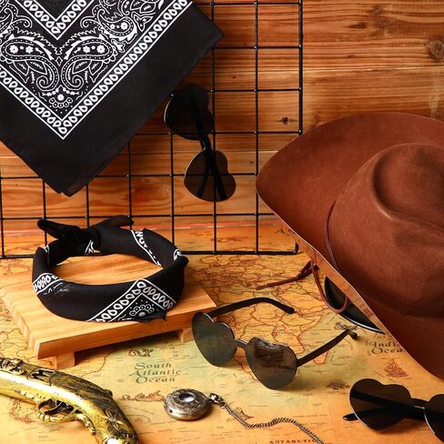 Chuarry 24 Sets Paisley Bandanas and Heart Shaped Sunglasses Rimless Transparent Heart Glasses Bandana for Women Men in Saudi Arabia