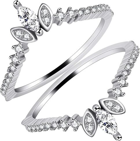 Uloveido المرأة 925 فضة ماركيز قص تشيكوسلوفاكيا كومة خواتم مجموعة 2 قطعة تاج الزفاف المشاركة الحرس محسن WR133 in Kuwait
